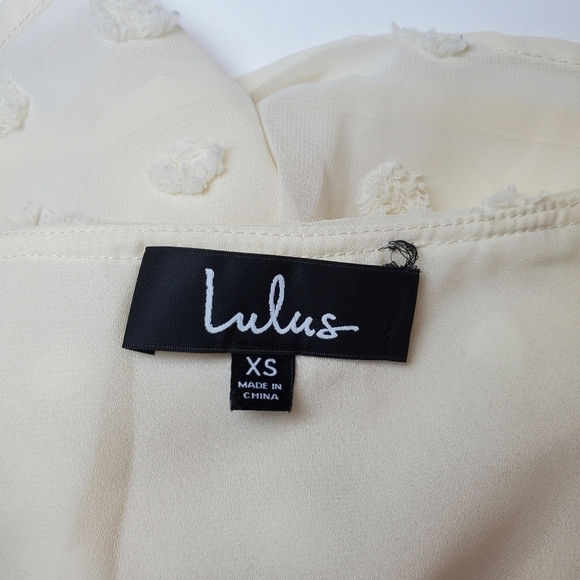Lulus Frill Factor Cream Dotted Sheer Sleeve Romper Sz XS - Picture 3 of 17